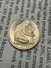 1989 G Germany German Republic 50 Pfennig Coin High Grade Woman Planting