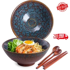 Ceramic Japanese Ramen Bowl Set, 2 Sets Asian Pho Udon Soup Noodle Bowls with...