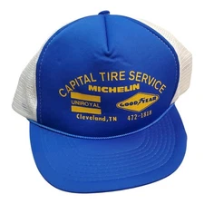 Vintage Blue/white Capital Tire Service '90s Cleveland Tennessee Trucker Hat Cap