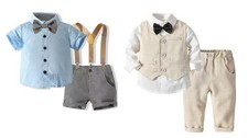2 Set Toddler Boy Clothes Suit Gentleman Wedding Outfits Suspenders Pants 12-18M
