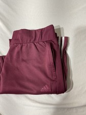 Adidas Womens Maroon Track Pants With Striped Leg Detail Elastic Waistband XL