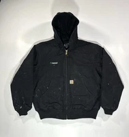Carhartt 0J0140-M Duck Active Jacket Size L Quilt Lined BLK Loose Fit Distressed