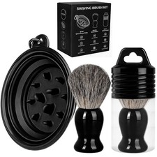Shaving Brush Set for Men,3 in-1Natural Badger Hair Shaving Brush,Foldable Silic