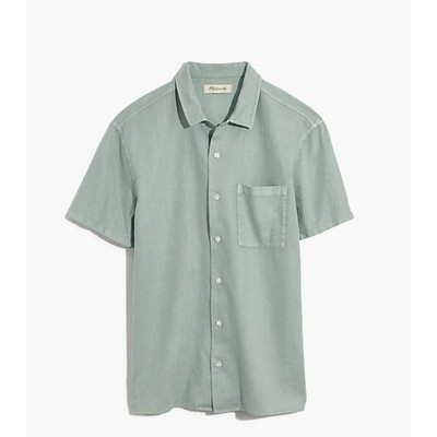 Madewell Linen-Cotton Easy Camp Shirt Sage mist Size Small Pocket Button Up NEW