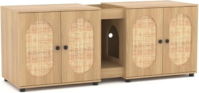 Furniture Large Cat Box Enclosure Kitty Litter Box For 2