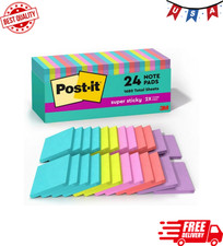 Post-it Super Sticky Notes, 3 x 3 in, Supernova Neons, 24 Pads