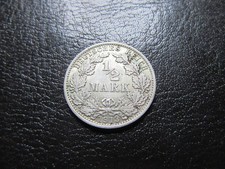 1/2 Mark Coin, German Reich 1913A, Silver