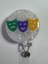 Retractable Badge Reel Holder - Mardi Gras Masks