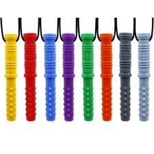 GNAWRISHING Chew Necklaces for Sensory Kids 8Pcs Cylinder Shape Blue