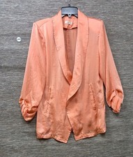 Kori America Blush Pink Open Front Blazer Jacket Sz M Ruched Sleeve Lightweight