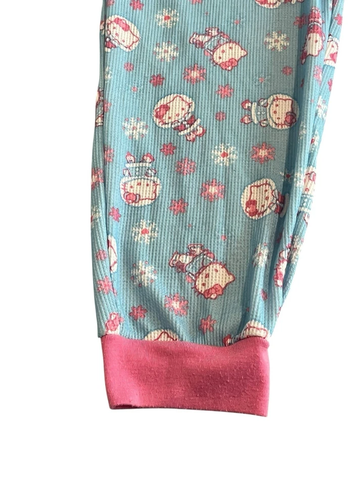 Pantalones térmicos de salón Hello Kitty para niñas talla L 10/12 azul rosa tejido gofre pijama Foto 3 de 4