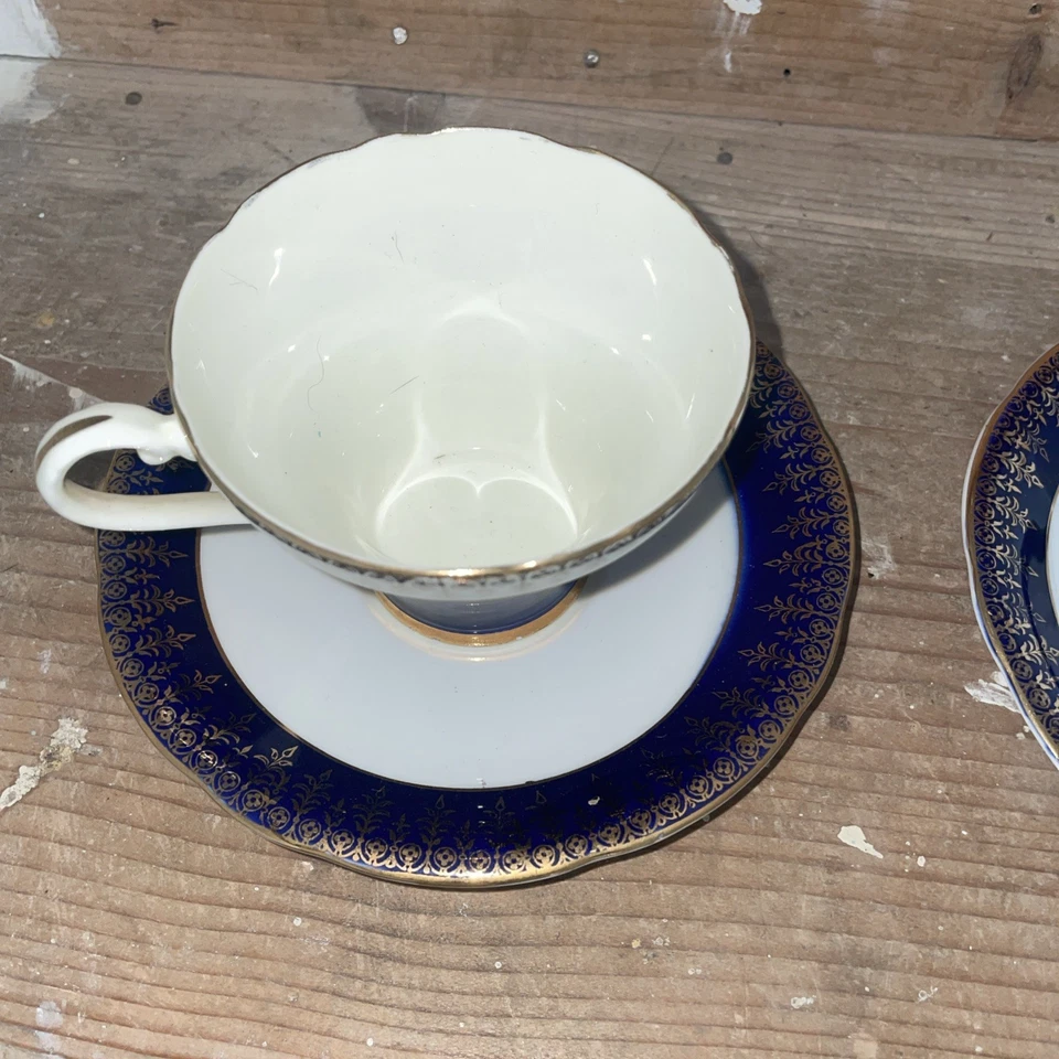 Antique Aynsley Bone China, Cobalt Blue With Gold, Beautiful Tea Cup &  Saucers  - Image 3 of 4