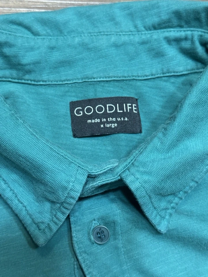 Camisa Polo Goodlife Manga Corta Algodón Festoneado Verde Hecha en EE. UU. Talla XL Foto 4 de 4