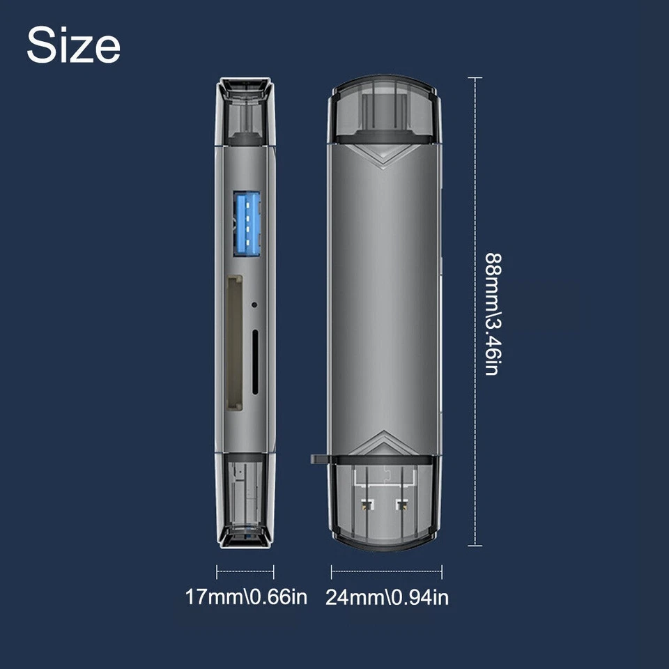 6in1 USB3.0 Type-C SD/Micro SD/SDHC/SDXC OTG Memory Card Reader for Phone Tablet - Image 2 of 4