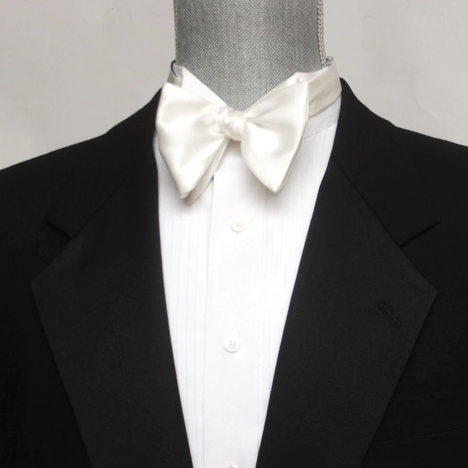 Pajarita grande de seda para hombre Charmeuse blanca 100 % seda S590 Foto 2 de 4