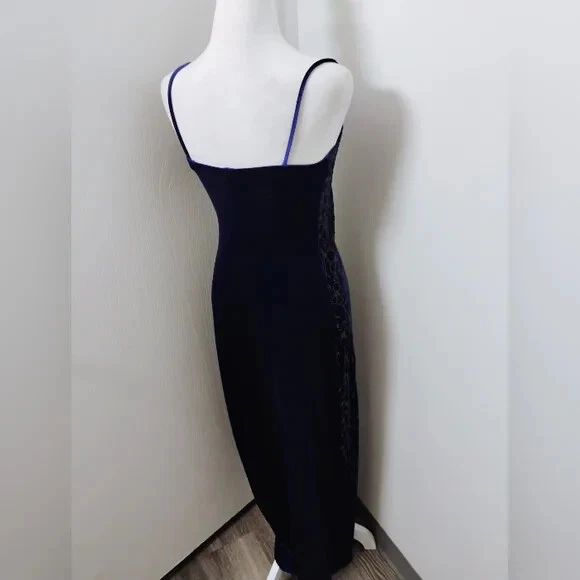 Maxi Vestido Vintage Años 90 Semilla Cuentas Floral Terciopelo Correa Espagueti Foto 3 de 4