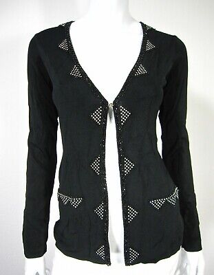 BCBGMaxazria Womens S/M Black Long Sleeve Knit Cardigan Pockets Sweater NWT $140