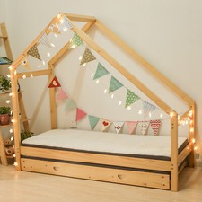 Double Children Floor Bed Frame Toddler Premium Wood Kids Twin Bed Bedroom Safe