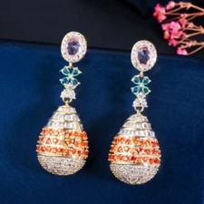 Gold Plated Cubic Zirconia Long Dangle Drop Earrings for Brides Women Party Gift