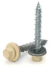  10 Hex Washer Head Roofing Screws Mechanical Galvanized  Ivory Finish