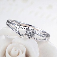 Double Heart Adjustable Ring 925 Sterling Silver Womens Jewellery Gift Uk