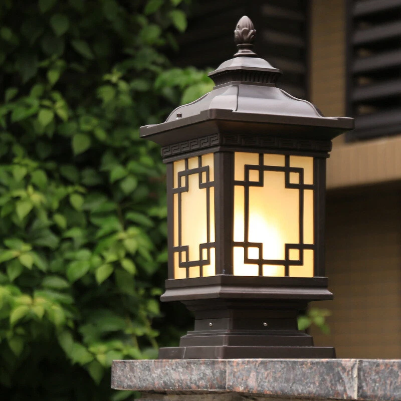 Outdoor Pillar Light Waterproof Post Lamp Glass Lantern Gate