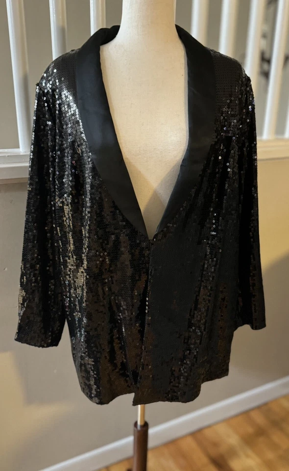 Lisa Rinna Collection Sequin Blazer Black Sz 22W - Image 3 of 4