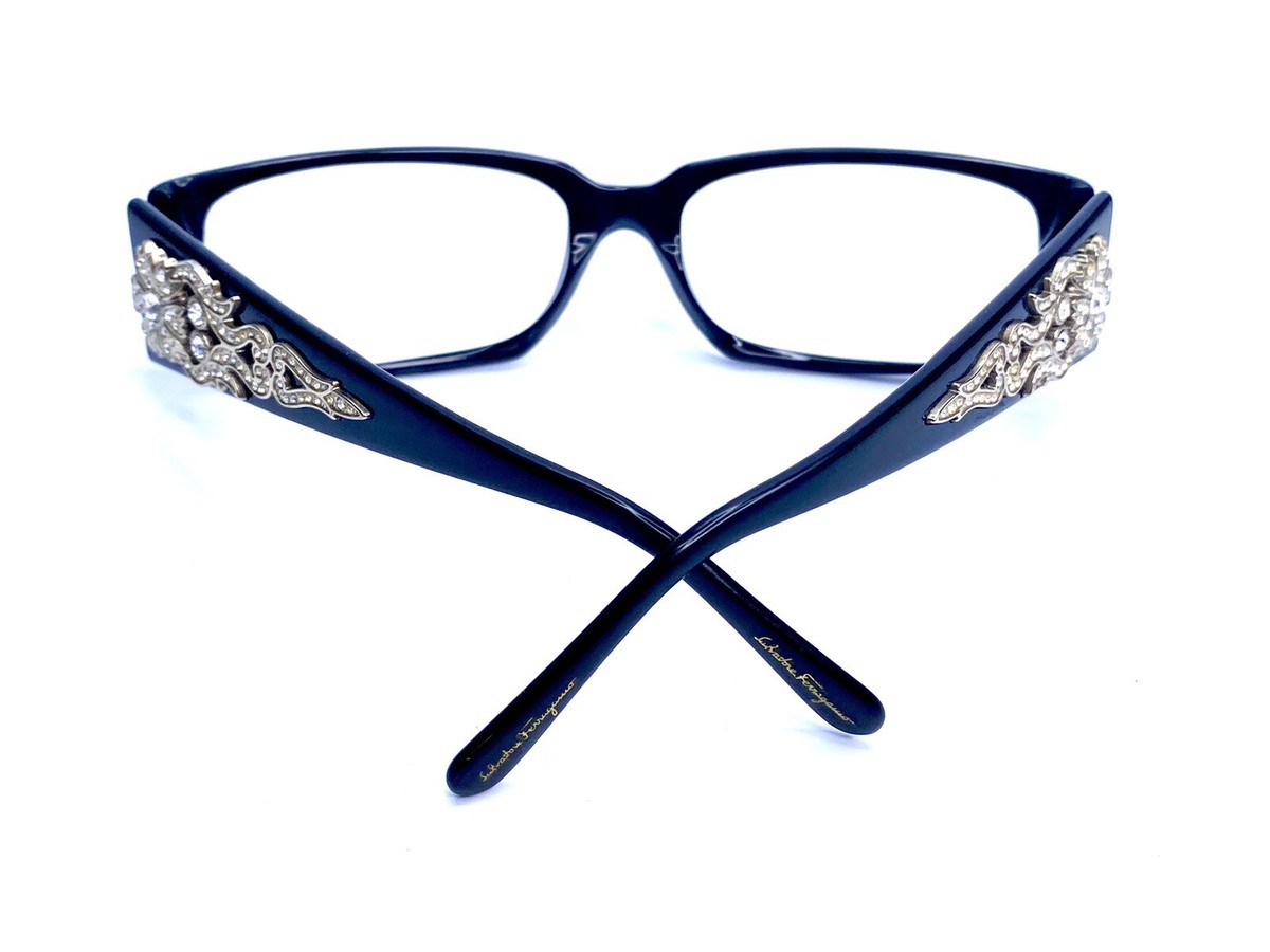 トップス salvatoreFerragamo Salvatore Ferragamo Black Crystal Thick Temples Glasses Italy 2055
