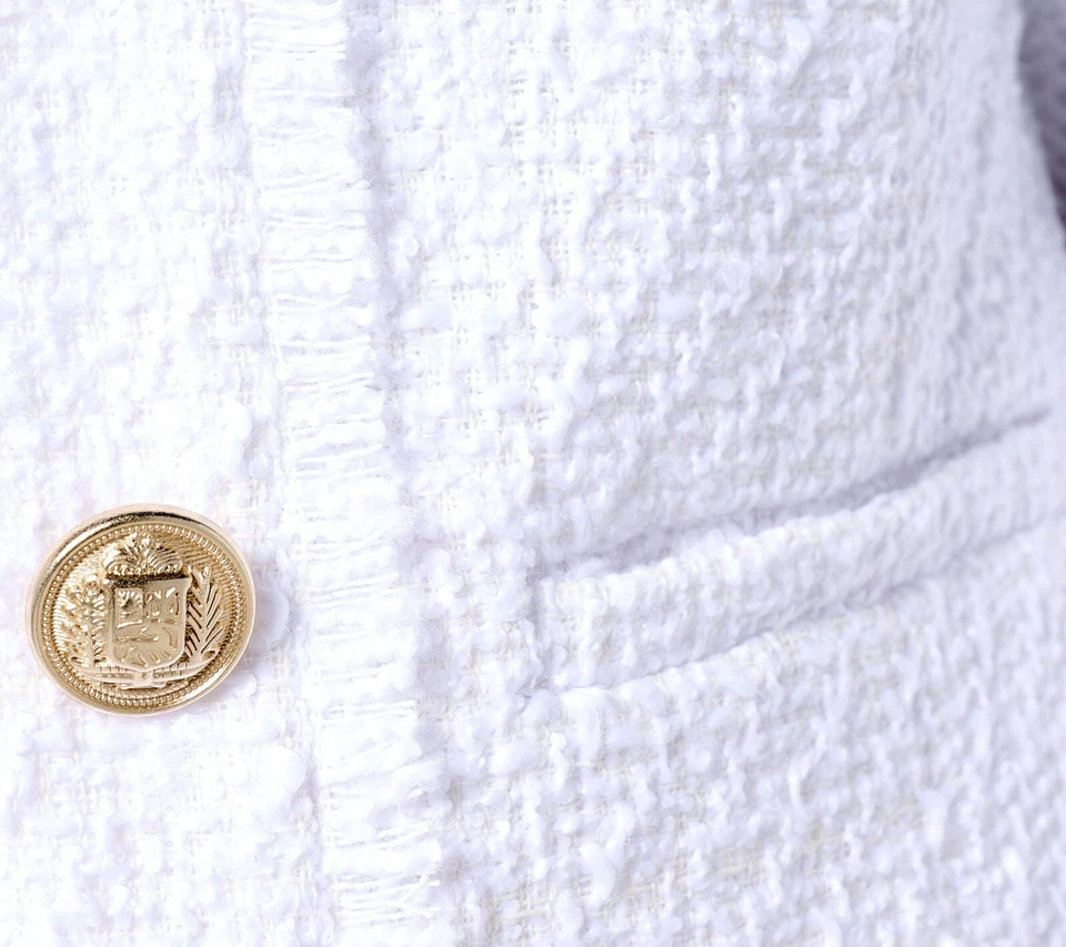 NUEVO Blazer Susan Graver Reg 16 Tweed Recortado con Detalle de Flecos Blanco QVC 1917 Foto 3 de 4