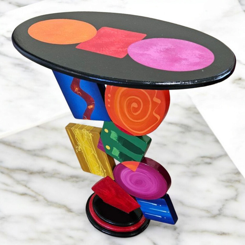Unique Geometric Tumble End table, funky abstract side table -handmade by Art69