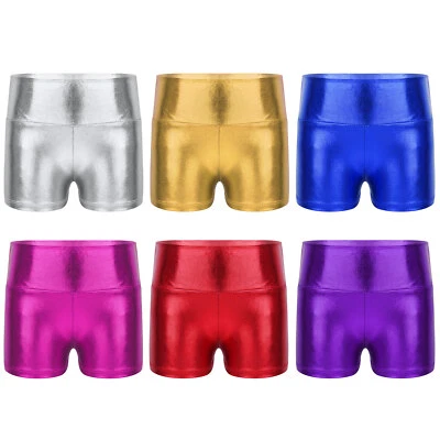 FEESHOW Mädchen Metallic Kurze Sport Shorts Stretch Turnhose Gymnastikhose Atmungsaktiv