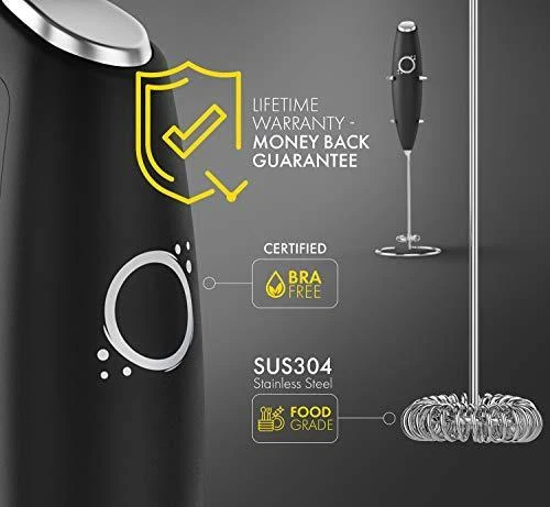 Milk Frother Black - Cappuccino Maker Latte Maker - Drink Mixer - Handheld Foam