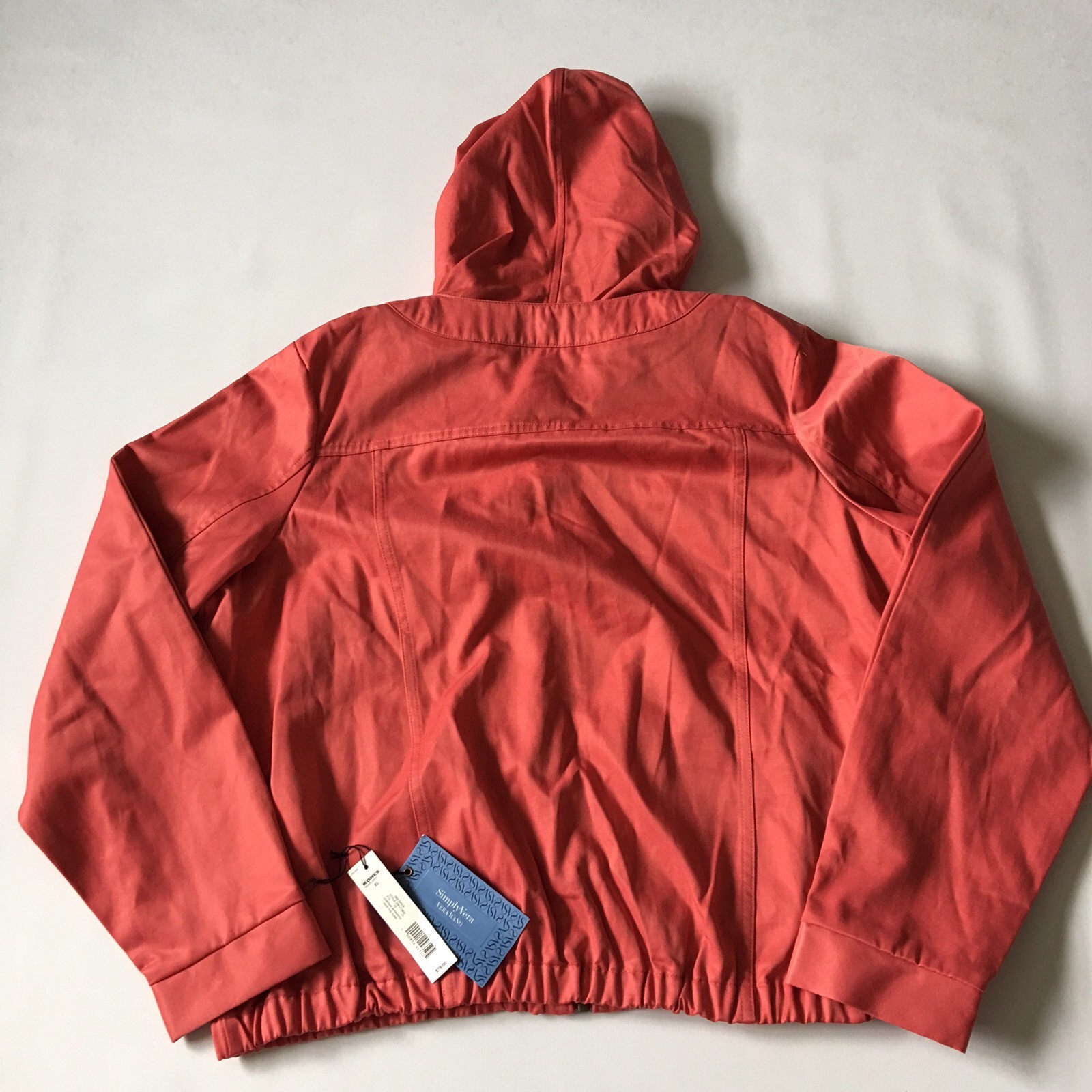 NWT Simply Vera Wang Coral Rain Jacket Coat Size XL Full Zip Hood