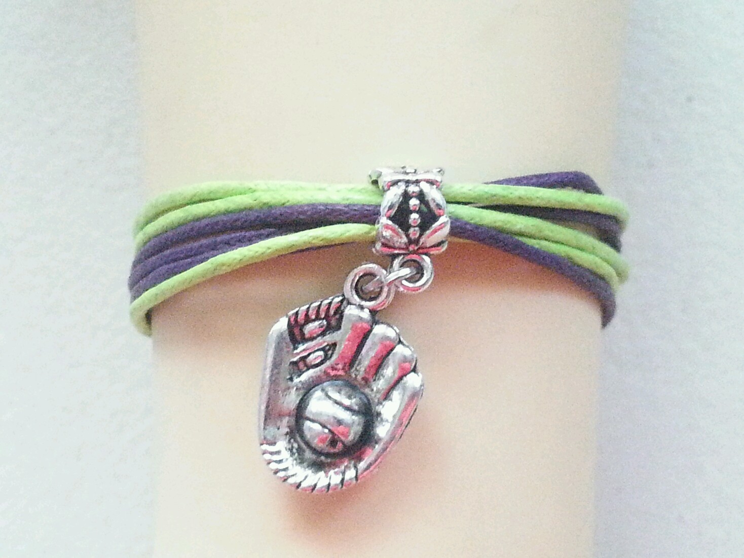 SPORTS ROPE CHARM BRACELET SILVER-BASEBALL/SOFTBALL/GYMNAST-5 1/4