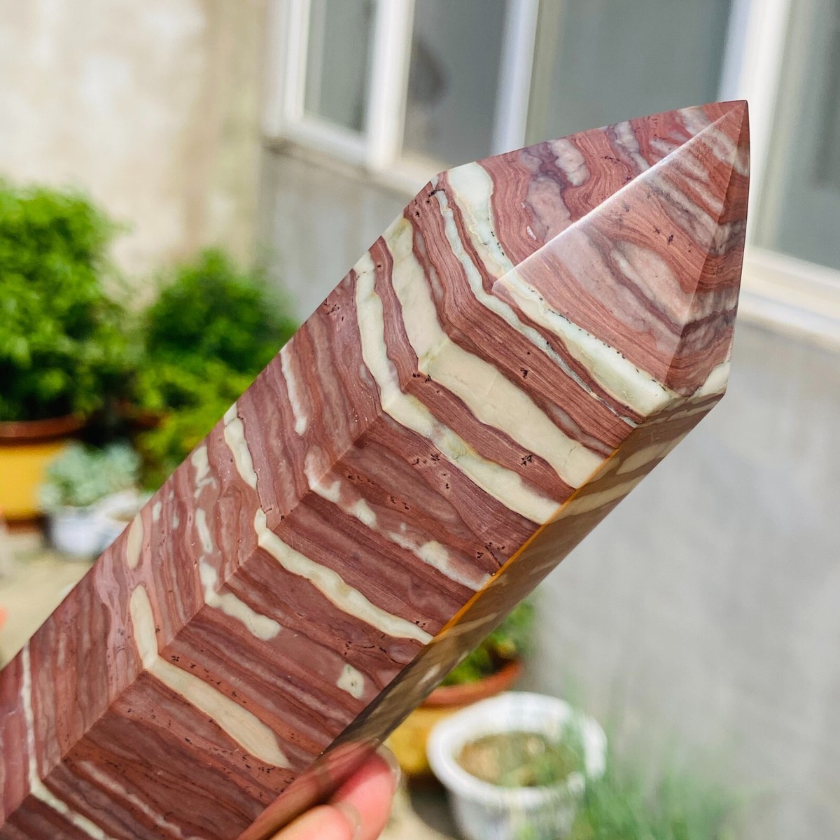 590g Large Red Zebra Stone Jasper Crystal Wand Point Tower Obelisk