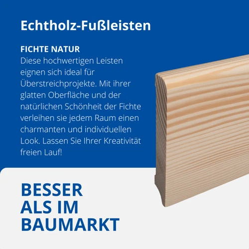 REESE | Massivholz-Sockelleiste | Fichte |  viele Höhen Verfügbar -  2300mm lang - Bild 6 von 24