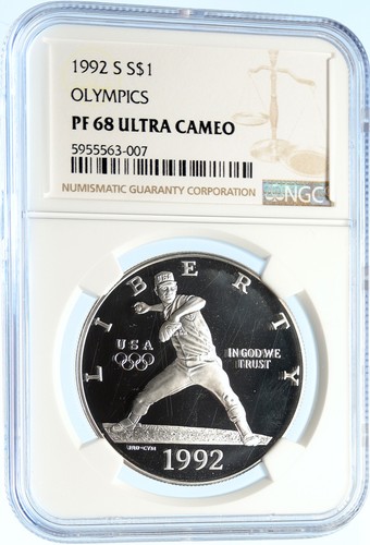 1992S UNITED STATES US XXV Olympics Baseball Proof Silver Dollar Coin NGC i97843 - Picture 3 of 5