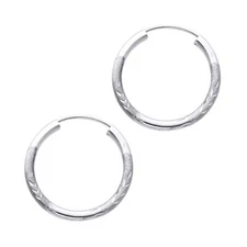 14K White Gold 2mm  Diamond Cut  Hoop Earrings for girls