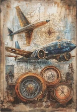 Vintage Aviation Art Antique Instruments and Airplanes Image Card 4x6 Blank Back