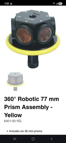 SECO 360° Robotic 77 mm Prism Assembly - Yellow PN# 6401-00-YEL
