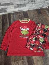 New Unisex PJ Set Grinch Long Sleeve  Pants SZ Youth 10-12 yo Holiday Christmas