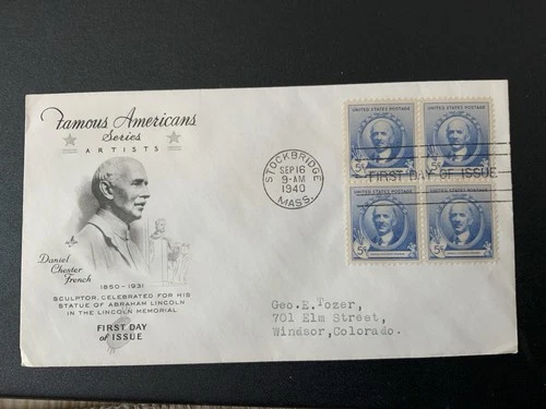 1940 #887 5c Daniel Chester French Block Of 4 - ArtCraft FDC