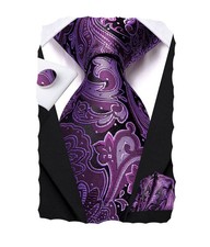 Men 63 Inches Tie Set Extra Long Necktie Paisley Pocket Square Cufflinks Big