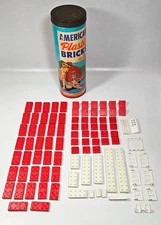 Vintage AMERICAN PLASTIC BRICKS Elgo No. 705 Cardboard Can Metal Lid 1950s
