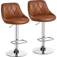 Bar Stools Set of 2 Faux Leather Swivel Bar Stools Height Adjustable Bar Chairs
