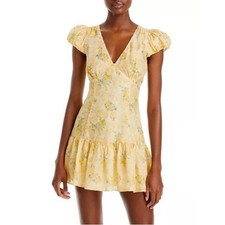 LoveShackFancy Russ Silk Floral Mini Dress Lemon Daydream