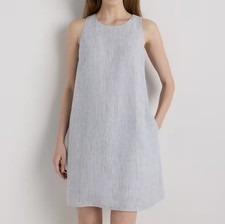 Quince 100% European Linen Tank Mini Dress Women’s M Blue White Seersucker