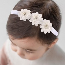 White Flower Lace Elastic Headband for Baby Girls Floral Baptism Christening ...