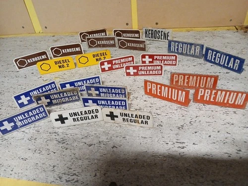 Lot of 25 Vintage  Painted Metal Fuel Pump Tags