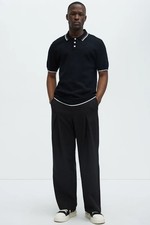 Fashion Nova XXXL Men's Contrasted Trim Open Knit Checkered Sweater Polo